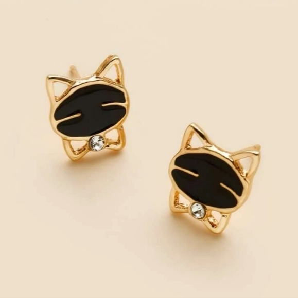 💥Any 2/$20💥 Gold Cat with Black Stone Stud Earrings ✨️ - Picture 4 of 9